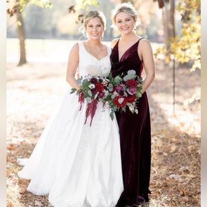 Custom dark red velvet bridesmaid dress